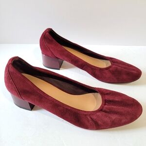 Aldo Women Burgundy Suede Leather Pump Sz 7.5 Block Heel Career Office Corporate